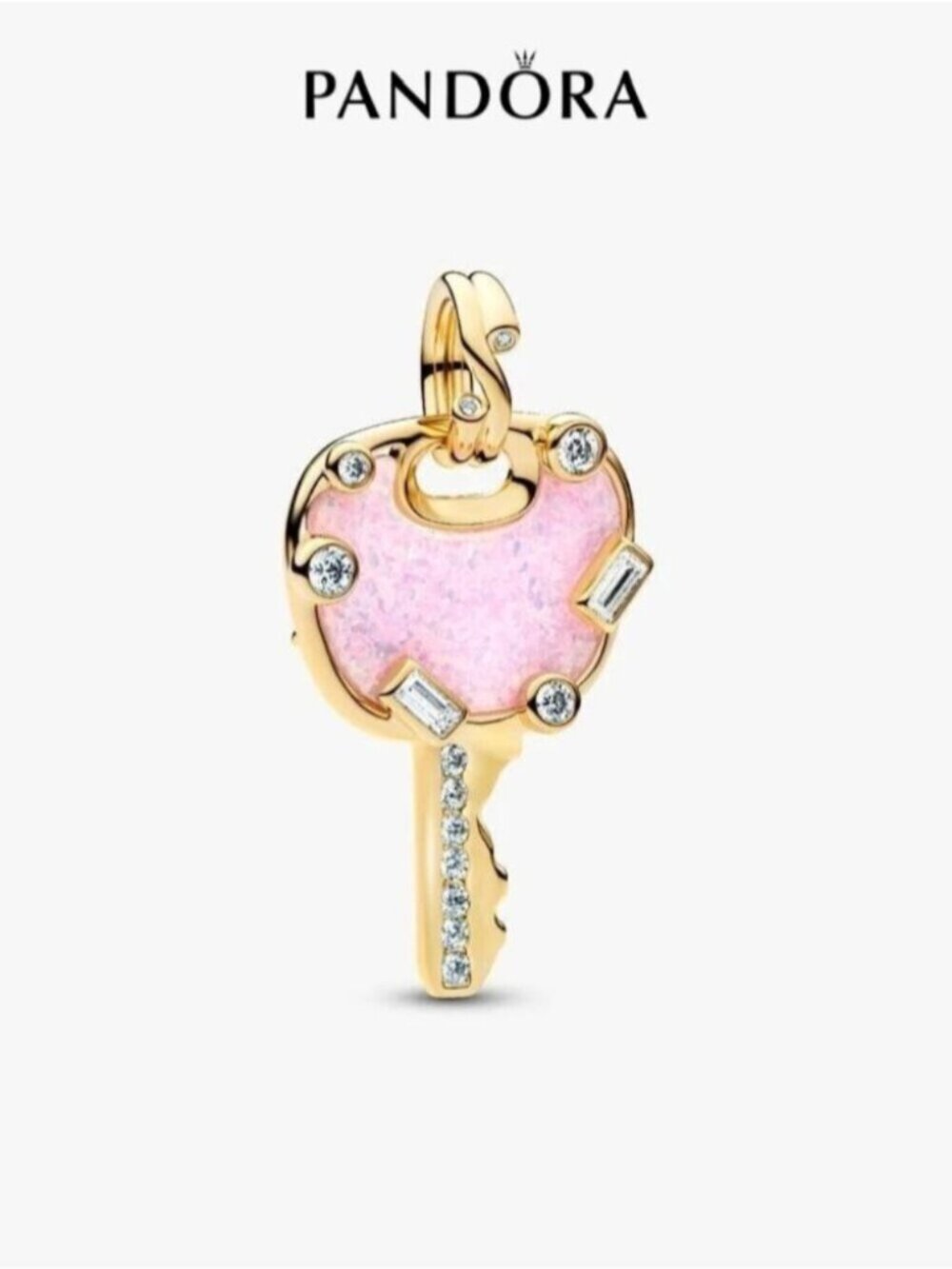 Pandora Opalescent Pink Love Key Large Dangle Charm